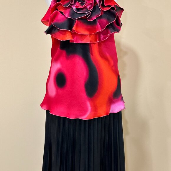 Women Vintage Express Halter Blouse Ruffle Flower Red Black Pink Size S Back Bow - Picture 7 of 11